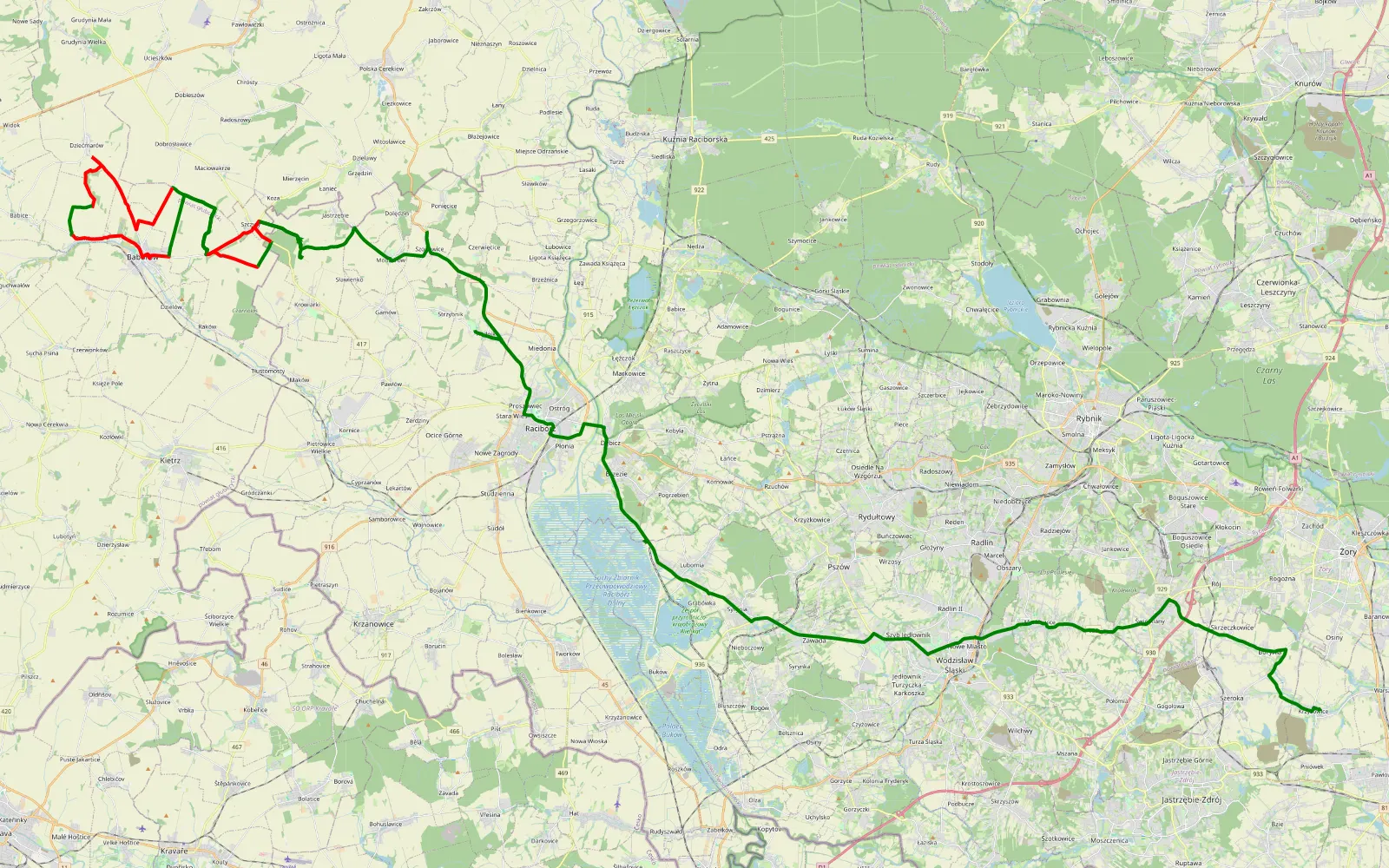 Map of Trasa z krzyzowic w okolice branic Mercedes g - 42.2 km offroad trail, Głubczyce County