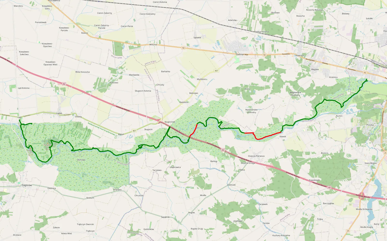 Mapa trasy Ląd - Konin - 36.9 km trasy offroad, Powiat Koniński