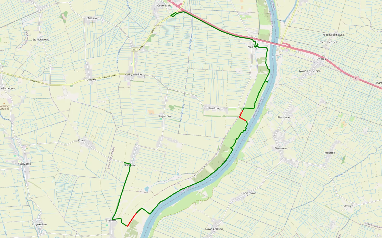 Mapa trasy Cedry Małe - Giemlice - 15.1 km trasy offroad, Powiat Gdański