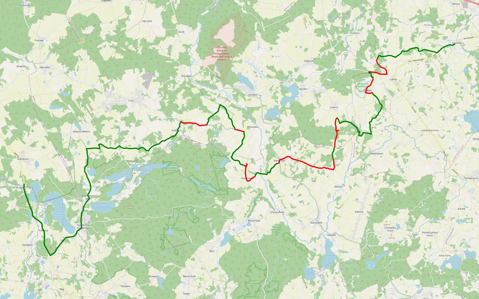 Map of Donimierz - Skrzeszewo - 36.1 km offroad trail, Wejherowo County