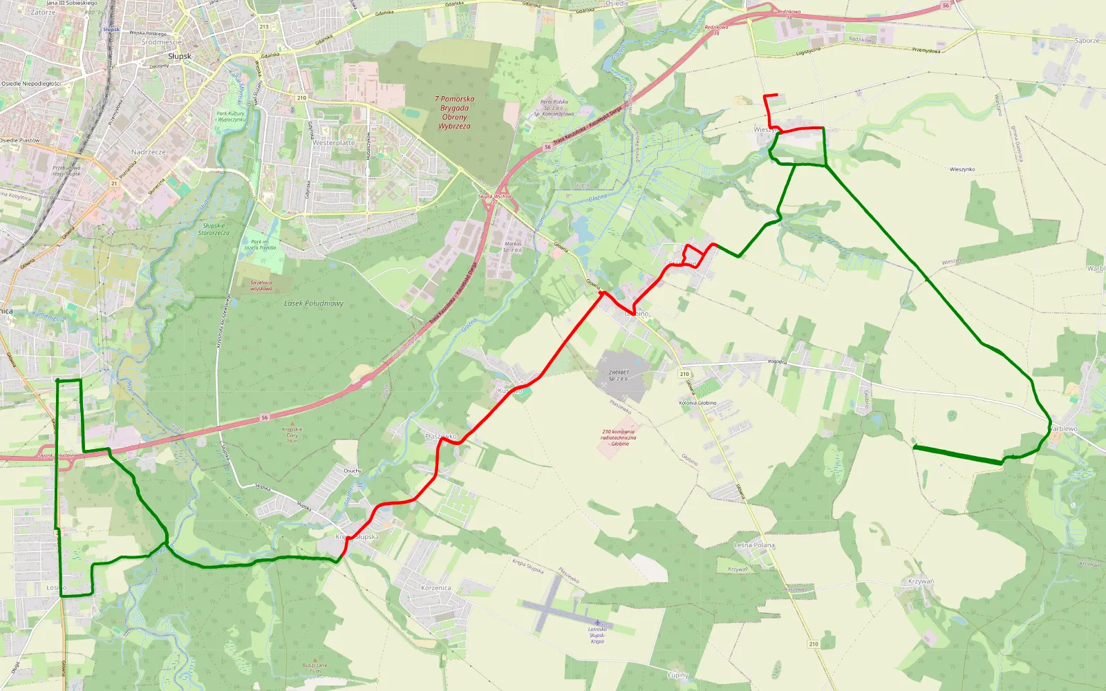 Mapa trasy Kobylnica - 35.6 km trasy offroad, Powiat Słupski