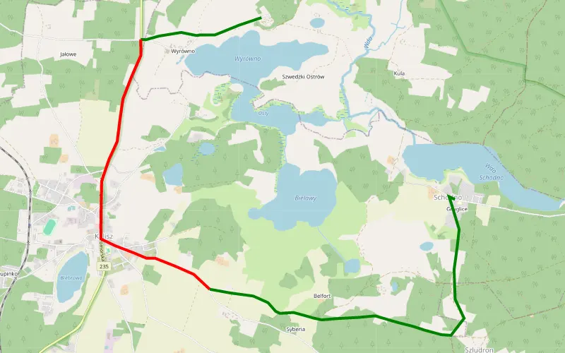 Wyrówno - trasa dojazdowa do jeziora Schodno