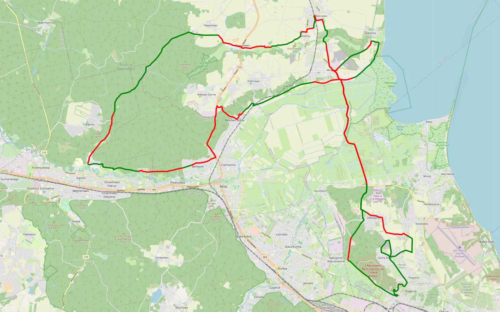 Map of Gdynia - Puck - Wejherowo - Puck - Gdynia - 62.9 km offroad trail, Puck County