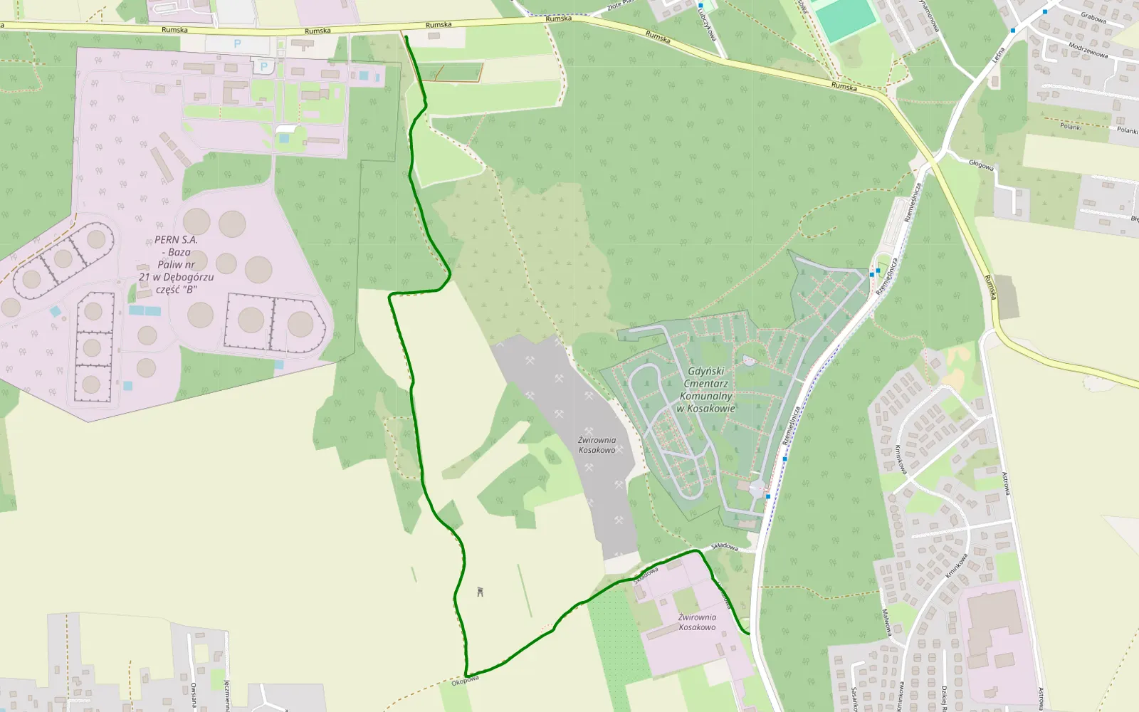 Map of Dębogórze - Kosakowo - 2.2 km offroad trail, Puck County