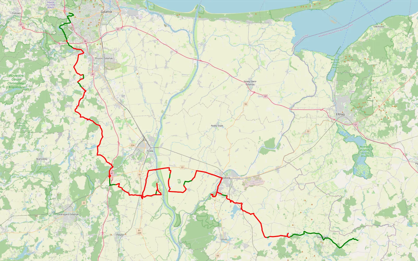 Map of Gdańsk - Pudlowiec - 135.8 km offroad trail, Tczew County