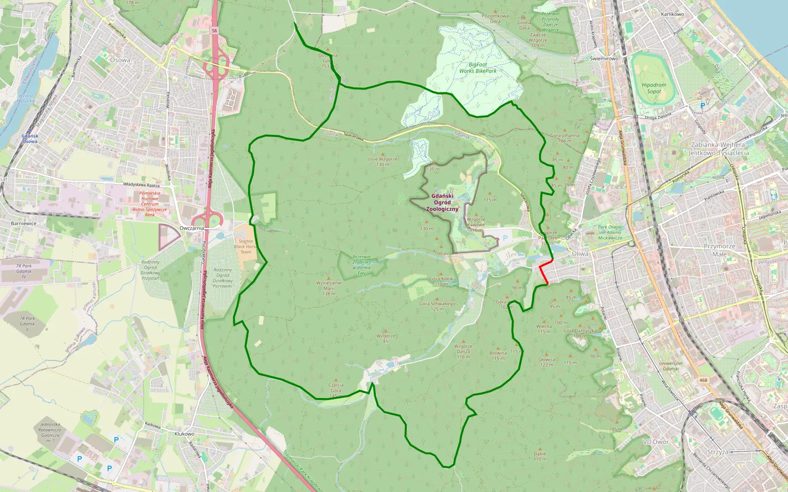 Mapa trasy Trasa offroad 18.5 km, Gdańsk - 18.5 km trasy offroad, Gdańsk