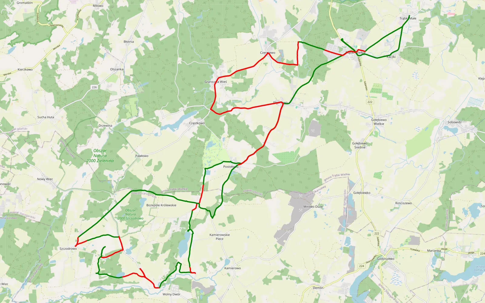 Mapa trasy Trabki around - 43.4 km trasy offroad, Powiat Starogardzki