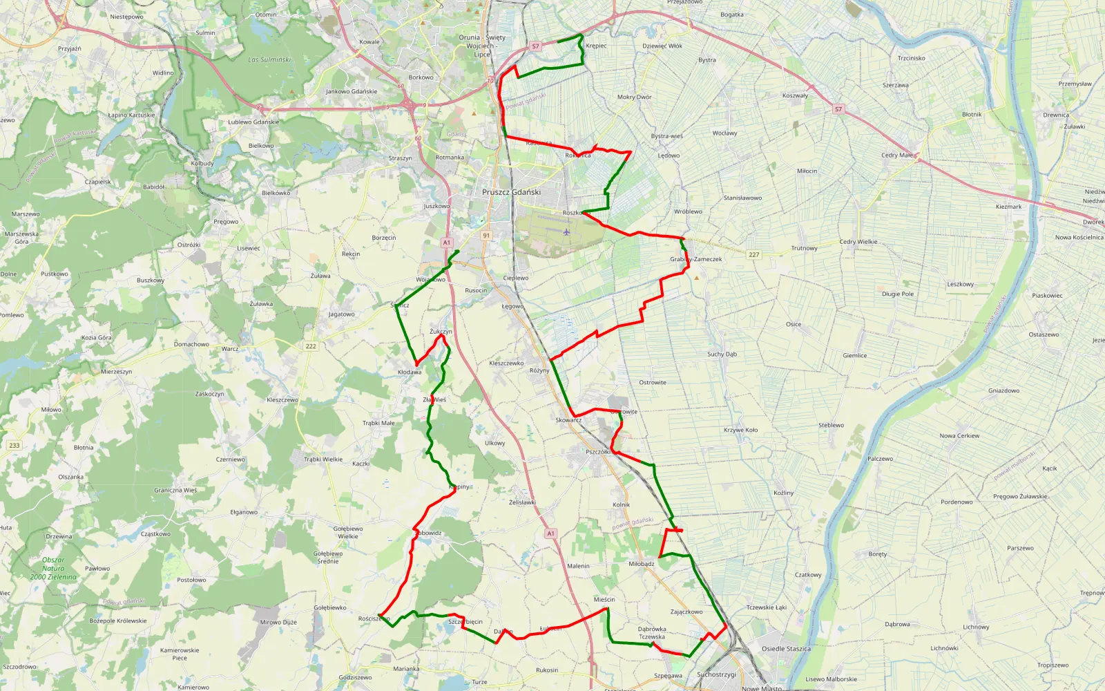 Mapa trasy Luzik - 78.3 km trasy offroad, Powiat Gdański