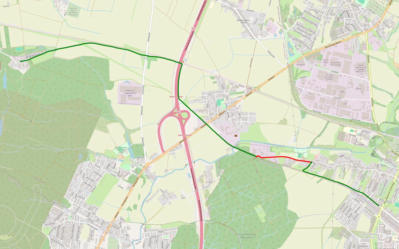 Map of Zabrze-Przezchlebie po szutrze - 7.1 km offroad trail, Tarnowskie Góry County