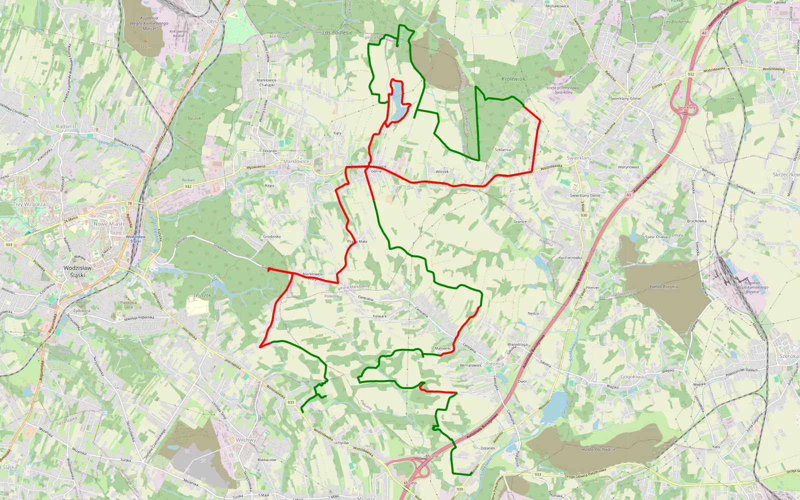 Map of Mszana - Wilchwa - 34.1 km offroad trail, Wodzisław County