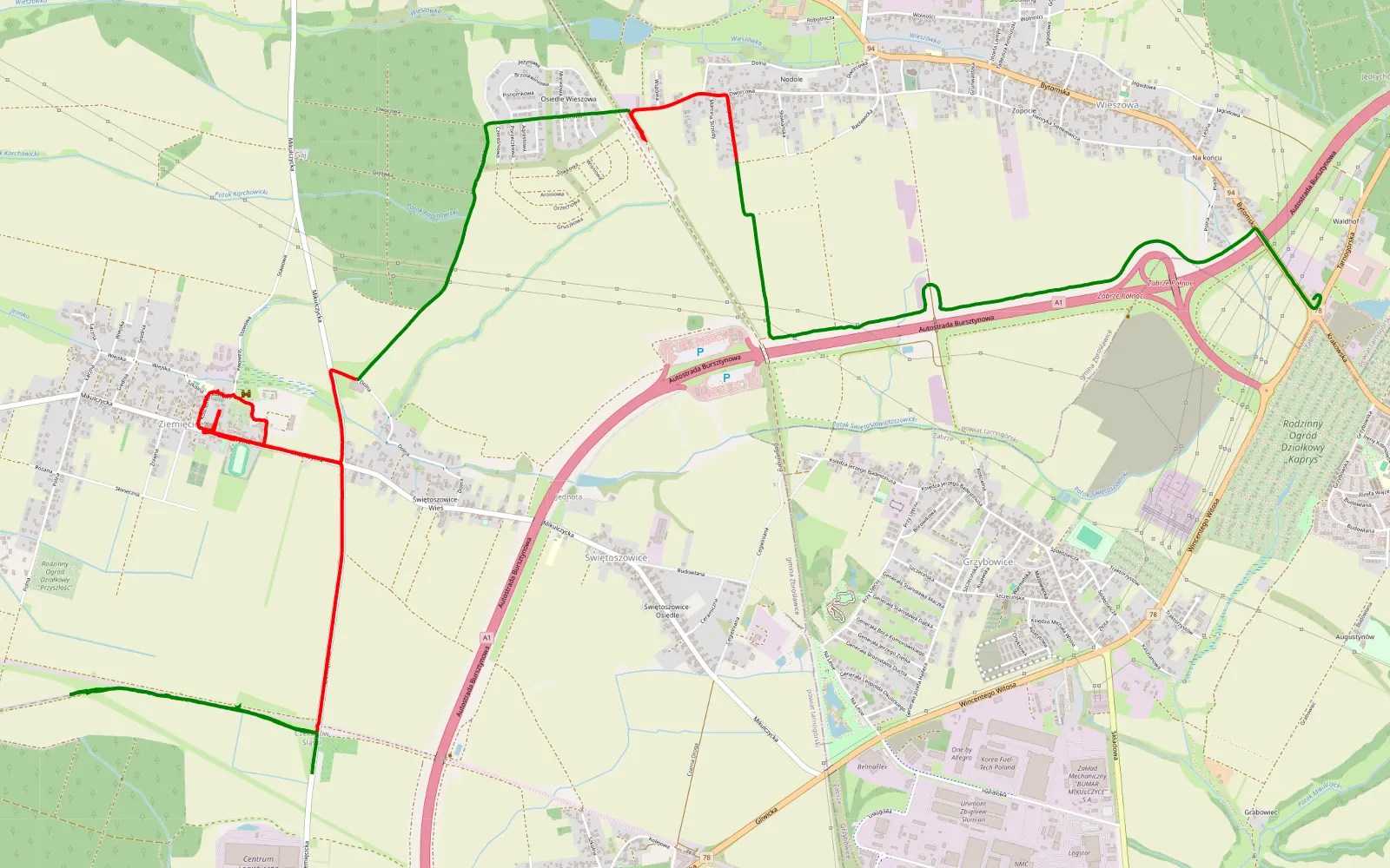 Mapa trasy Rokitnica - Czekanów - 11.7 km trasy offroad, Powiat Tarnogórski
