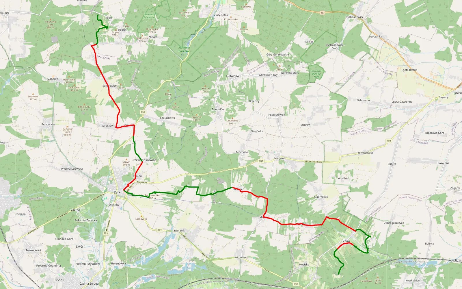 Mapa trasy Podlesice-Pustynia Siedlecka JA 3 09.2023 - 33 km trasy offroad, Powiat Myszkowski