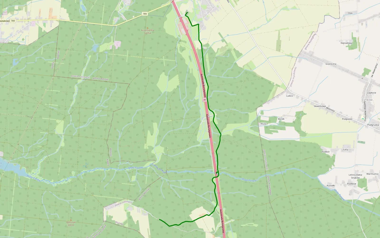Map of Dąbrowa Mała - Wożniki - 6.4 km offroad trail, Lubliniec County