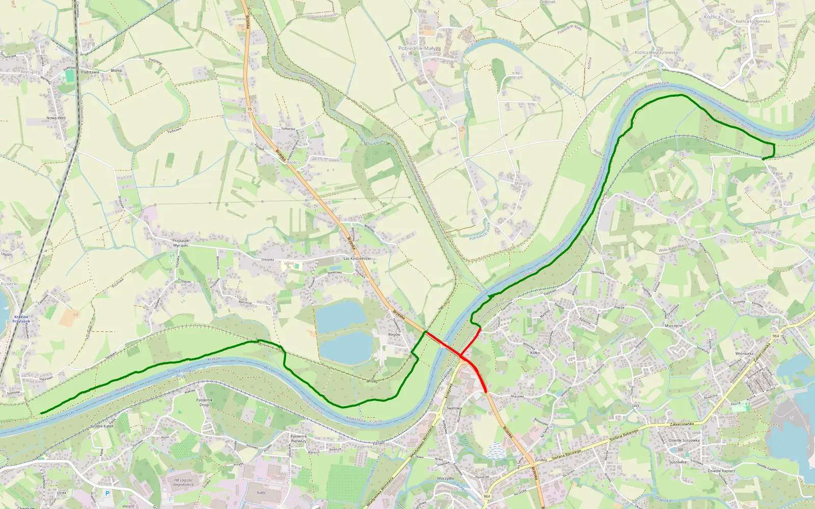 Mapa trasy Pasternik - Kępa - 9.4 km trasy offroad, Powiat Wielicki