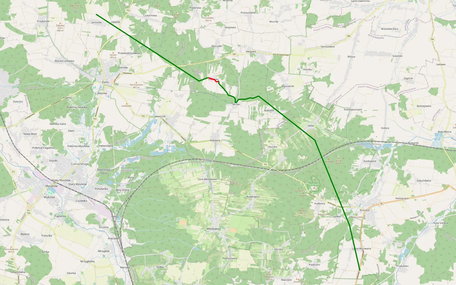 Mapa trasy Lgota Murowana - Jaroszów - 4.3 km trasy offroad, Powiat Myszkowski