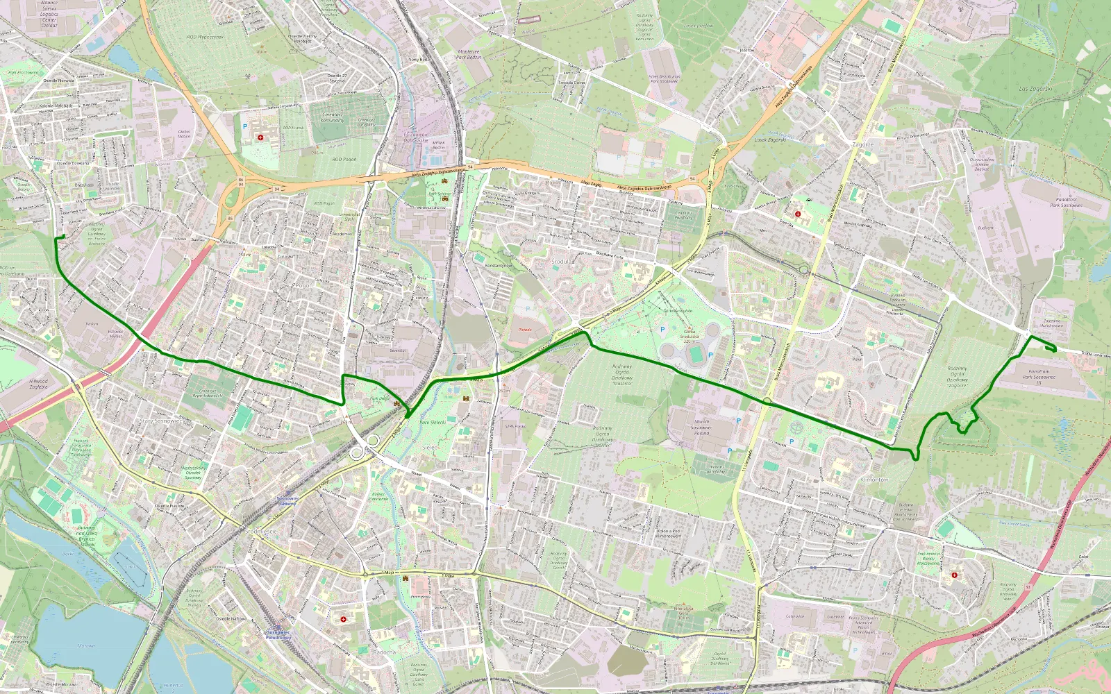 Map of Sosnowiec - Kazimierz Górniczy - 1.4 km offroad trail, Sosnowiec