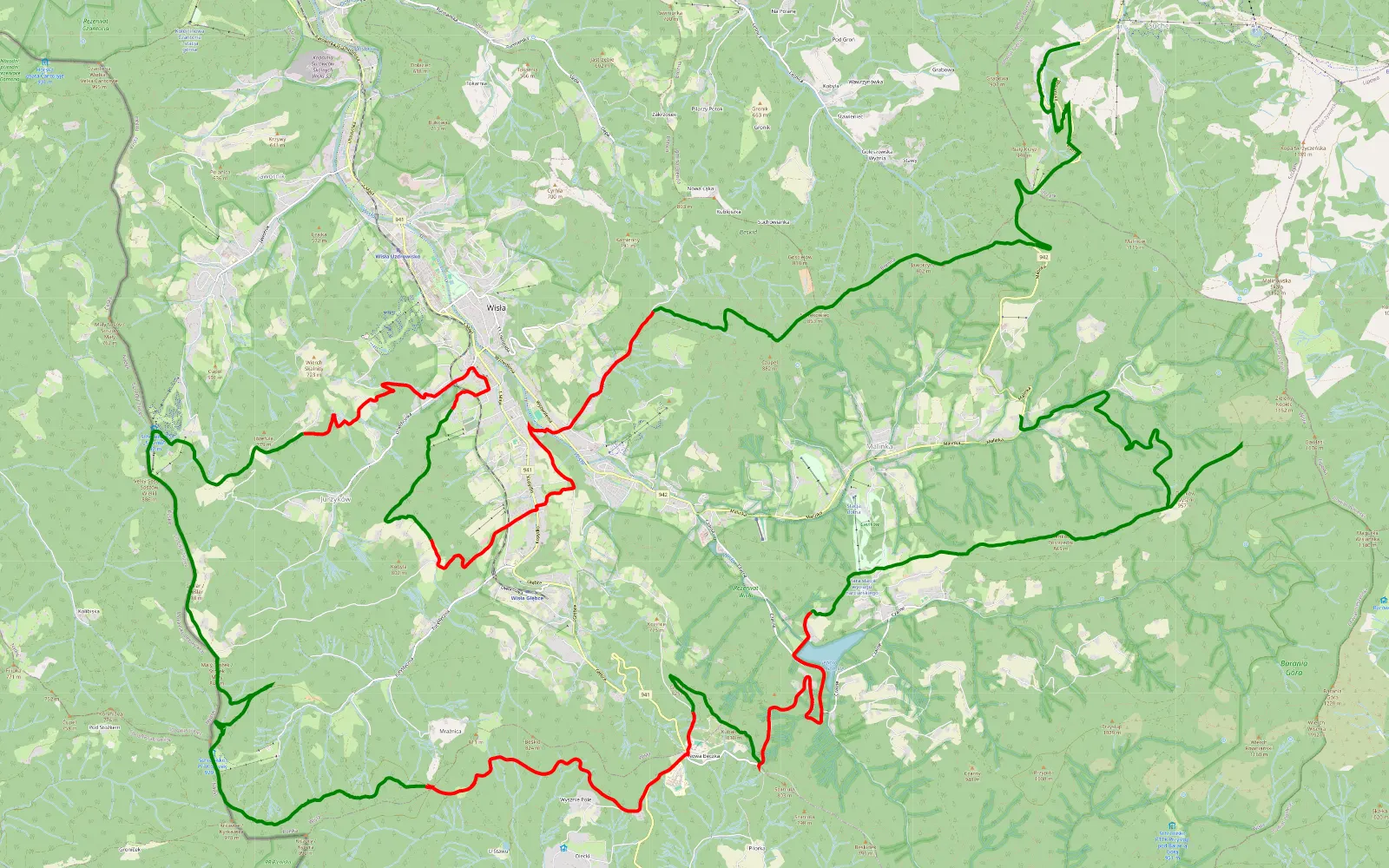 Mapa trasy Wisła Patrol AT - 50.4 km trasy offroad, Powiat Cieszyński