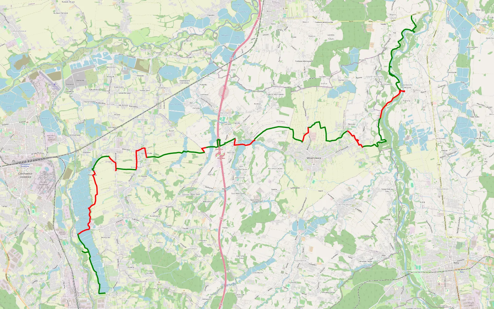 Map of Czechowice - Łęskie Zasole - 29.4 km offroad trail, Bielsko County