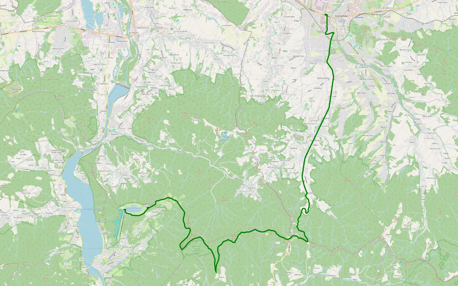 Map of Kozubnik - Kiczera - Przełęcz Isepnicka - Przełęcz Przysłop - Andrychów - 10.5 km offroad trail, Żywiec County