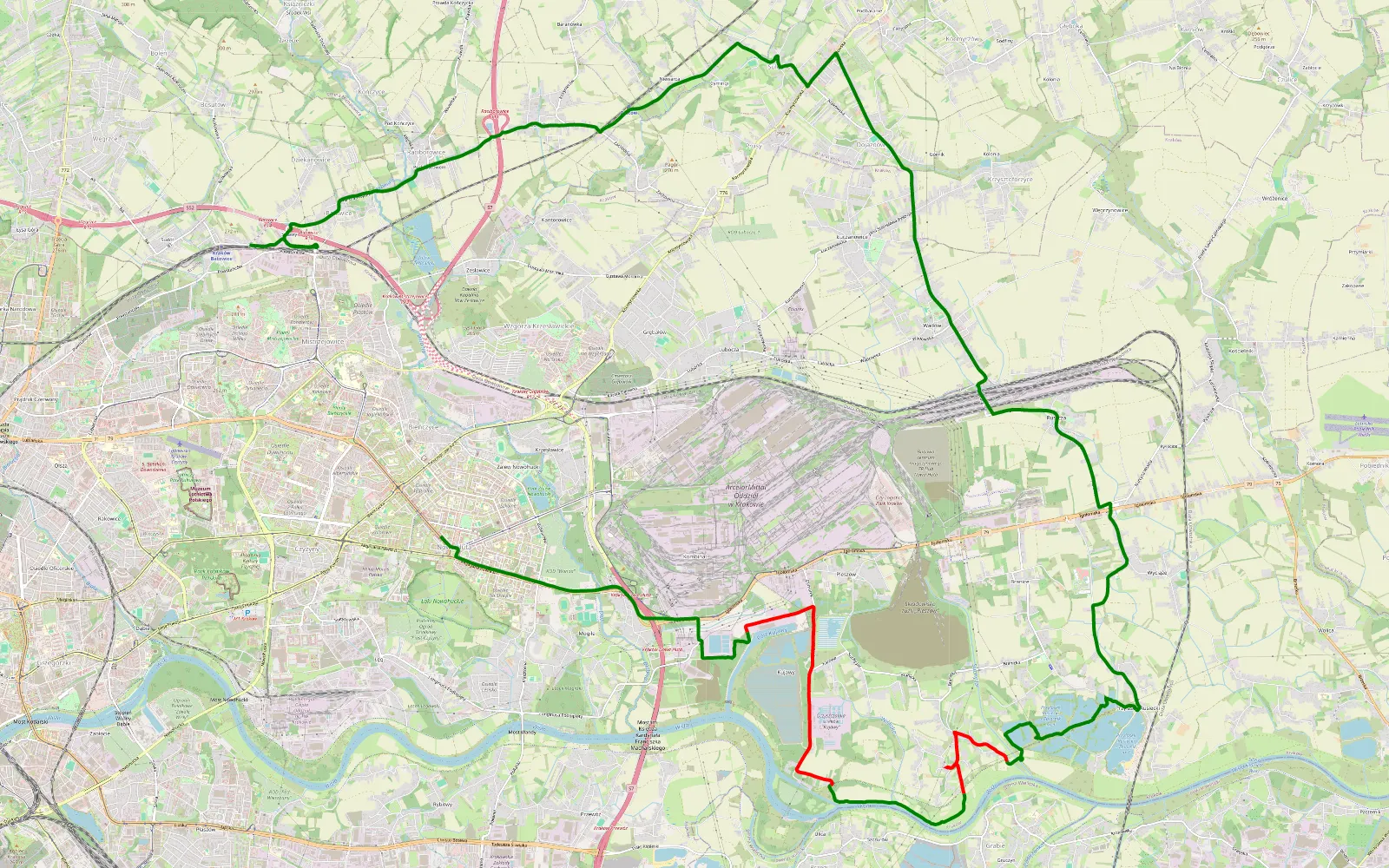 Mapa trasy Batowice - Nowa Huta - 12 km trasy offroad, Kraków