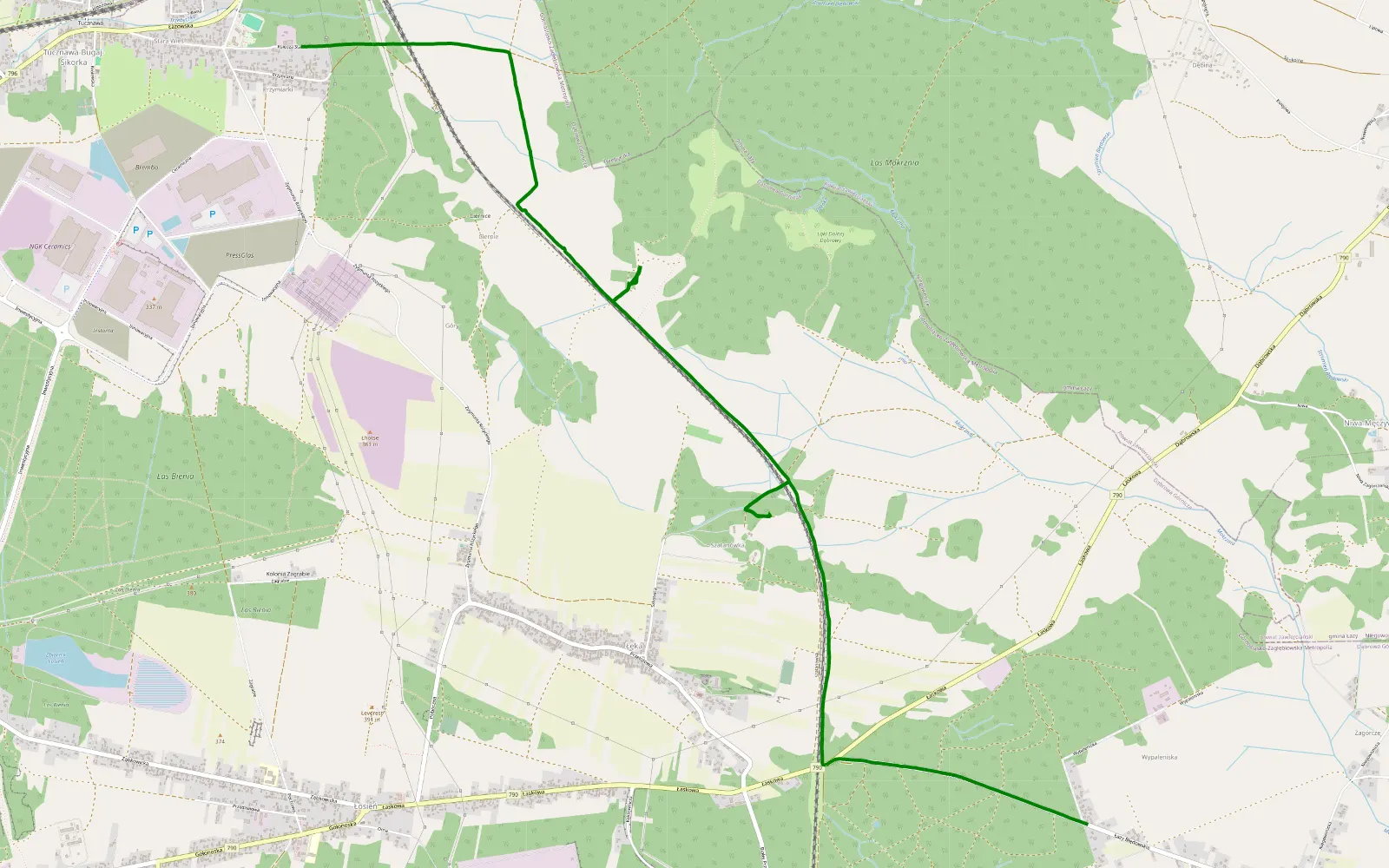 Mapa trasy Tuczna Baba - Okradzionów - 6.9 km trasy offroad, Dąbrowa Górnicza