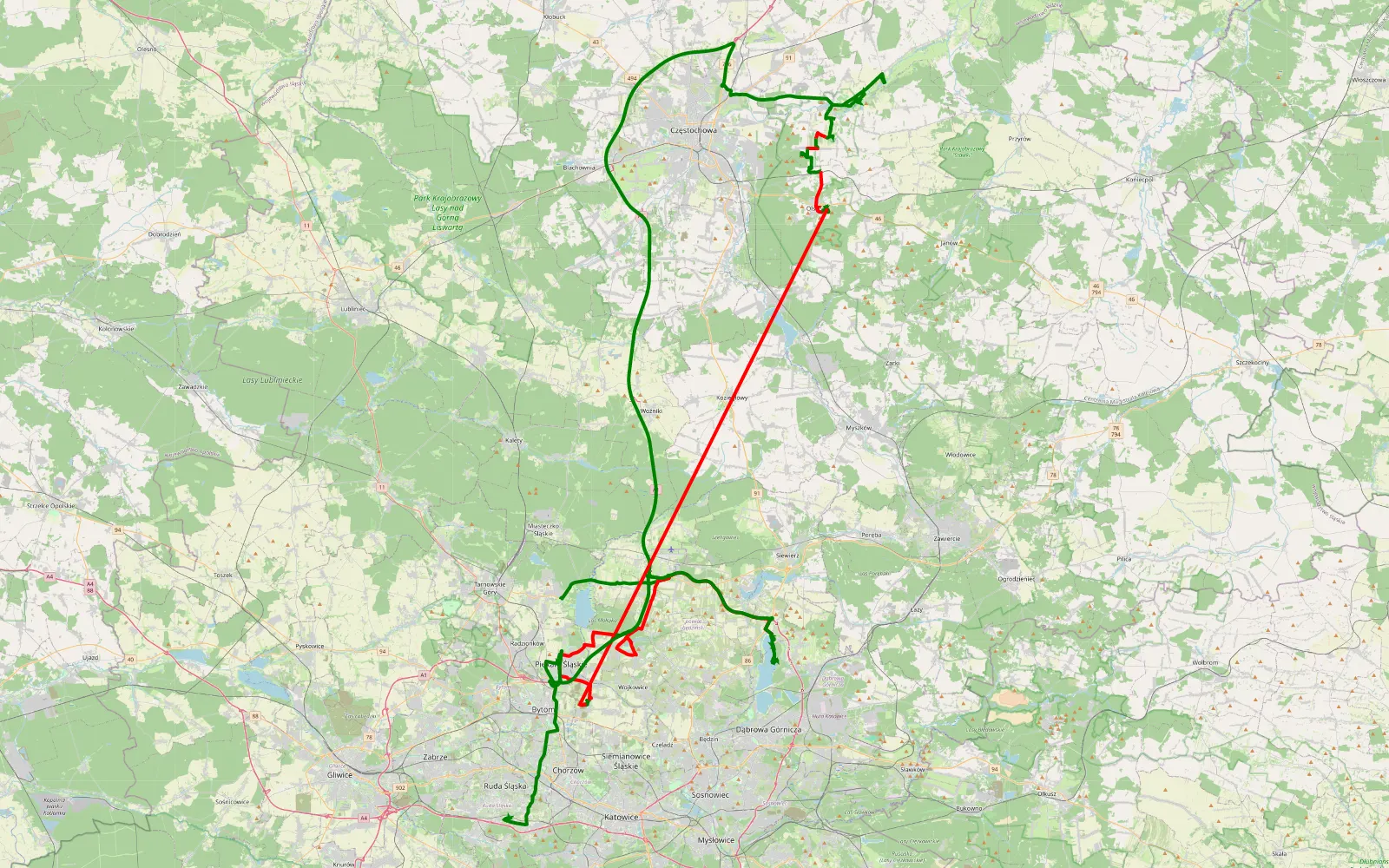 Map of Świerklaniec - Olsztyn - 119.8 km offroad trail, Będzin County