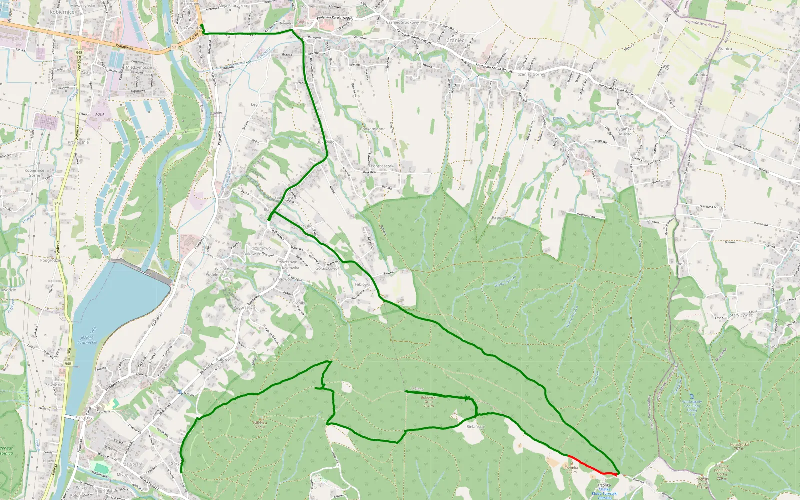 Map of Kobiernice - Porąbka - 9.4 km offroad trail, Bielsko County