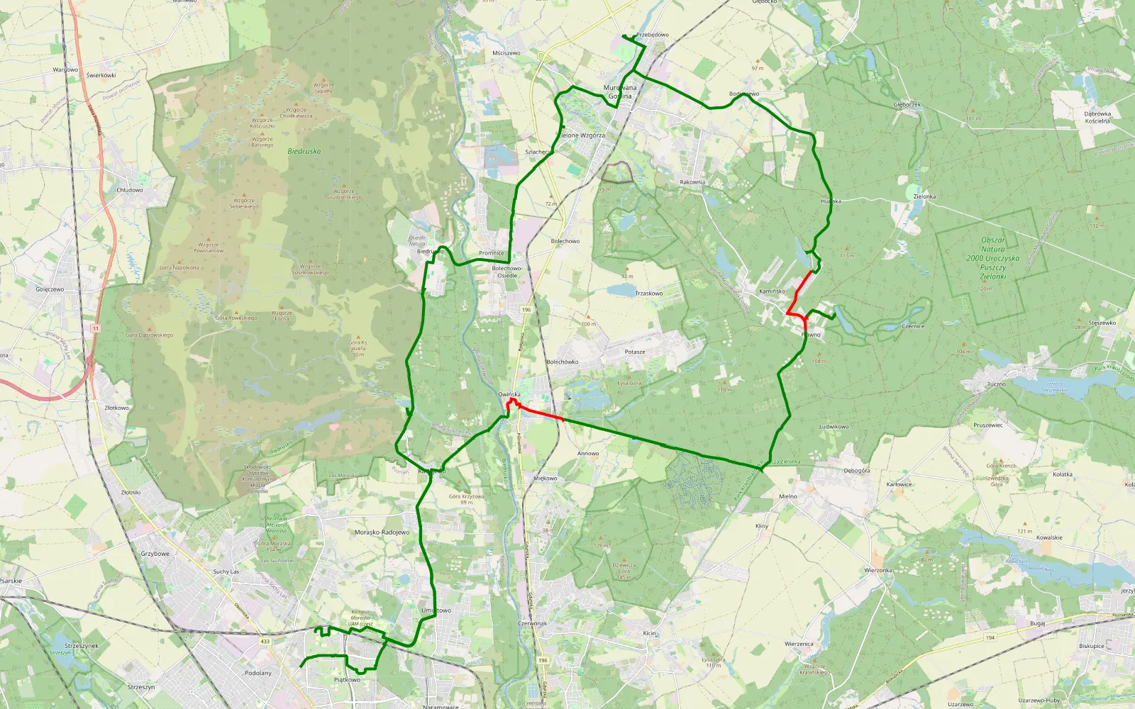 Mapa trasy Jana III Sobieskiego i Marysieńki - 17.8 km trasy offroad, Powiat Poznański