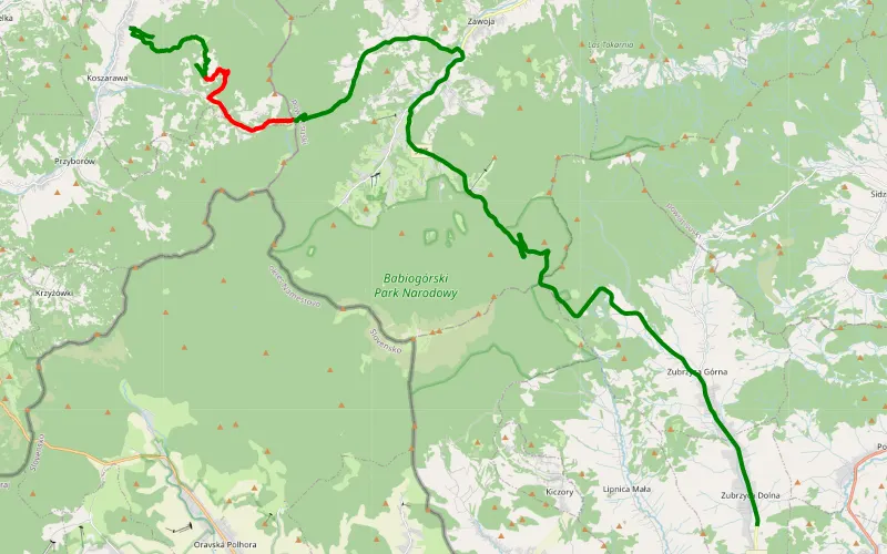 Koszarawa - Lachów Groń - Przełecz Krowiarki - Zubrzyca Dolna