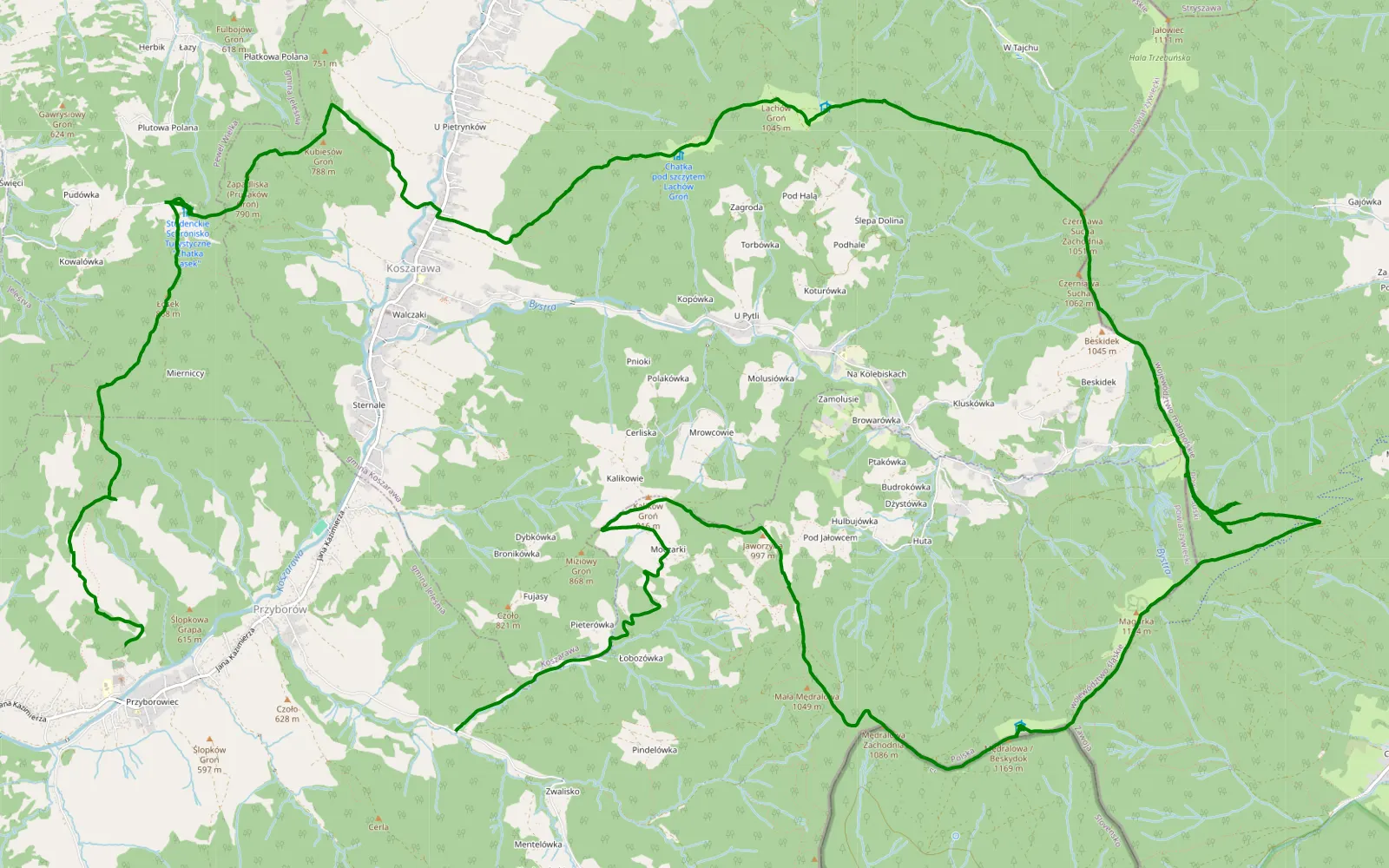 Mapa trasy Koszarawa jimny MT - 27.3 km trasy offroad, Powiat Żywiecki
