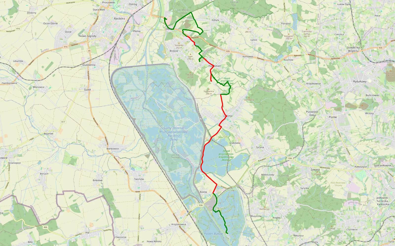 Map of Dębicz - Kamień nad Odrą - 22.2 km offroad trail, Racibórz County