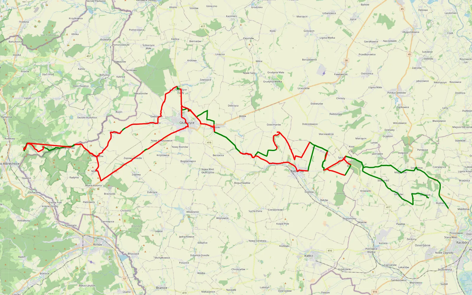 Mapa trasy Strzybnik - Rudnik - 115.7 km trasy offroad, Powiat Głubczycki