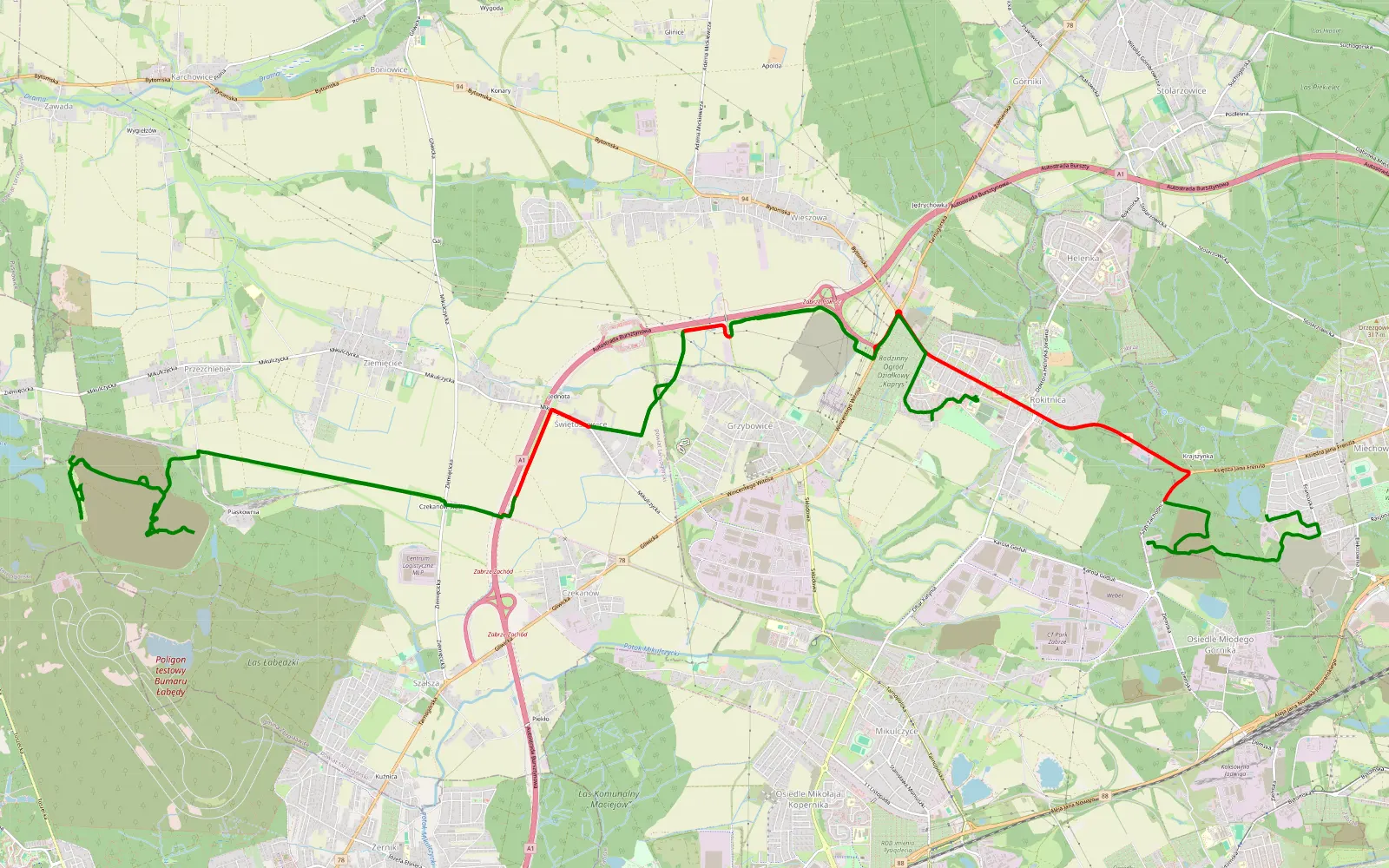 Map of Miechowice - Rokitnica - 33.1 km offroad trail, Tarnowskie Góry County