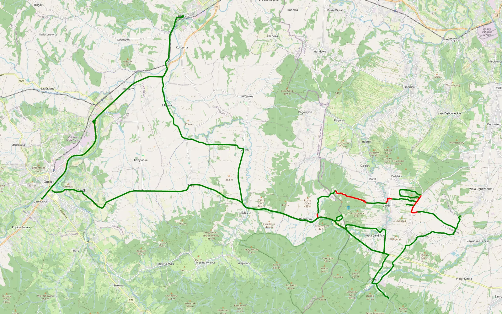 Map of 2017 03 12 Beskid NIski z GGO4x4 - 21 km offroad trail, Jasło County