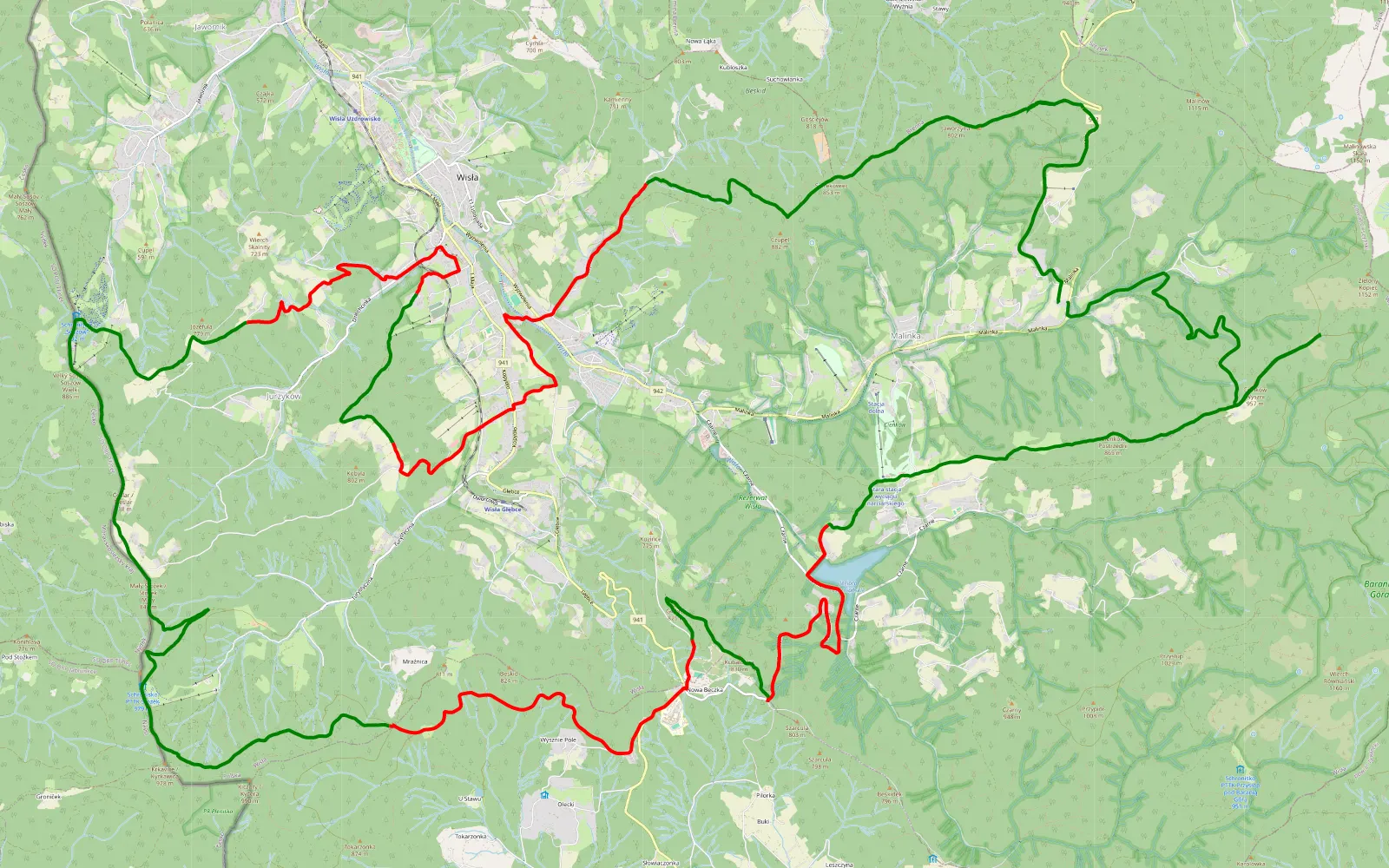 Mapa trasy Turystycznie - 50.5 km trasy offroad, Powiat Cieszyński
