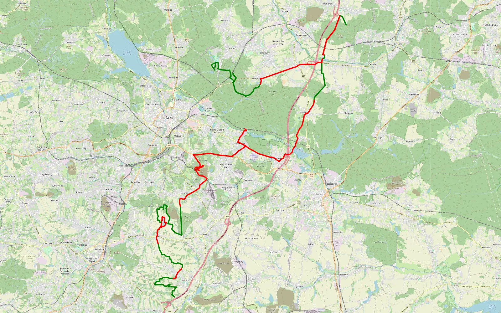 Map of Połomia - Młyny - 68 km offroad trail, Rybnik County