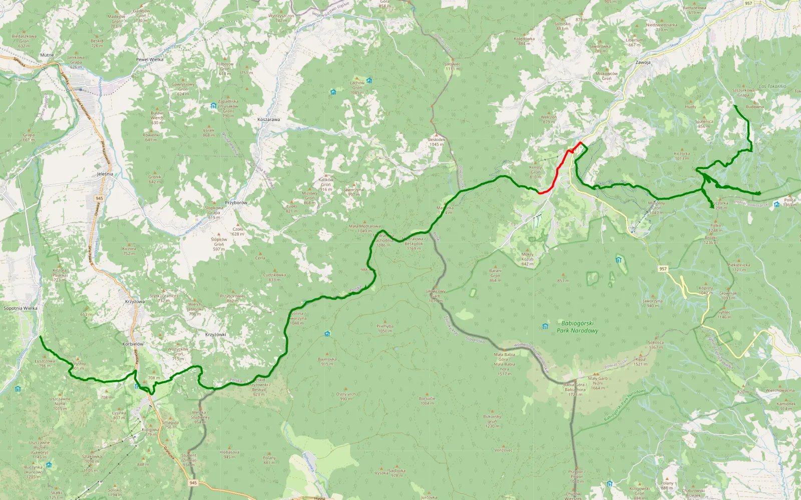 Mapa trasy Trasa offroad 35.8 km, Powiat Suski - 35.8 km trasy offroad, Powiat Suski