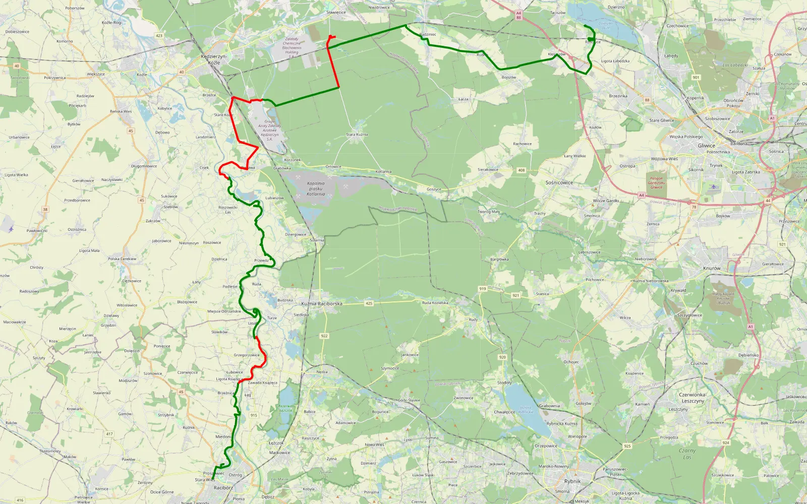 Mapa trasy Włóczęga 2019 - 60.6 km trasy offroad, Powiat Kędzierzyńsko-kozielski