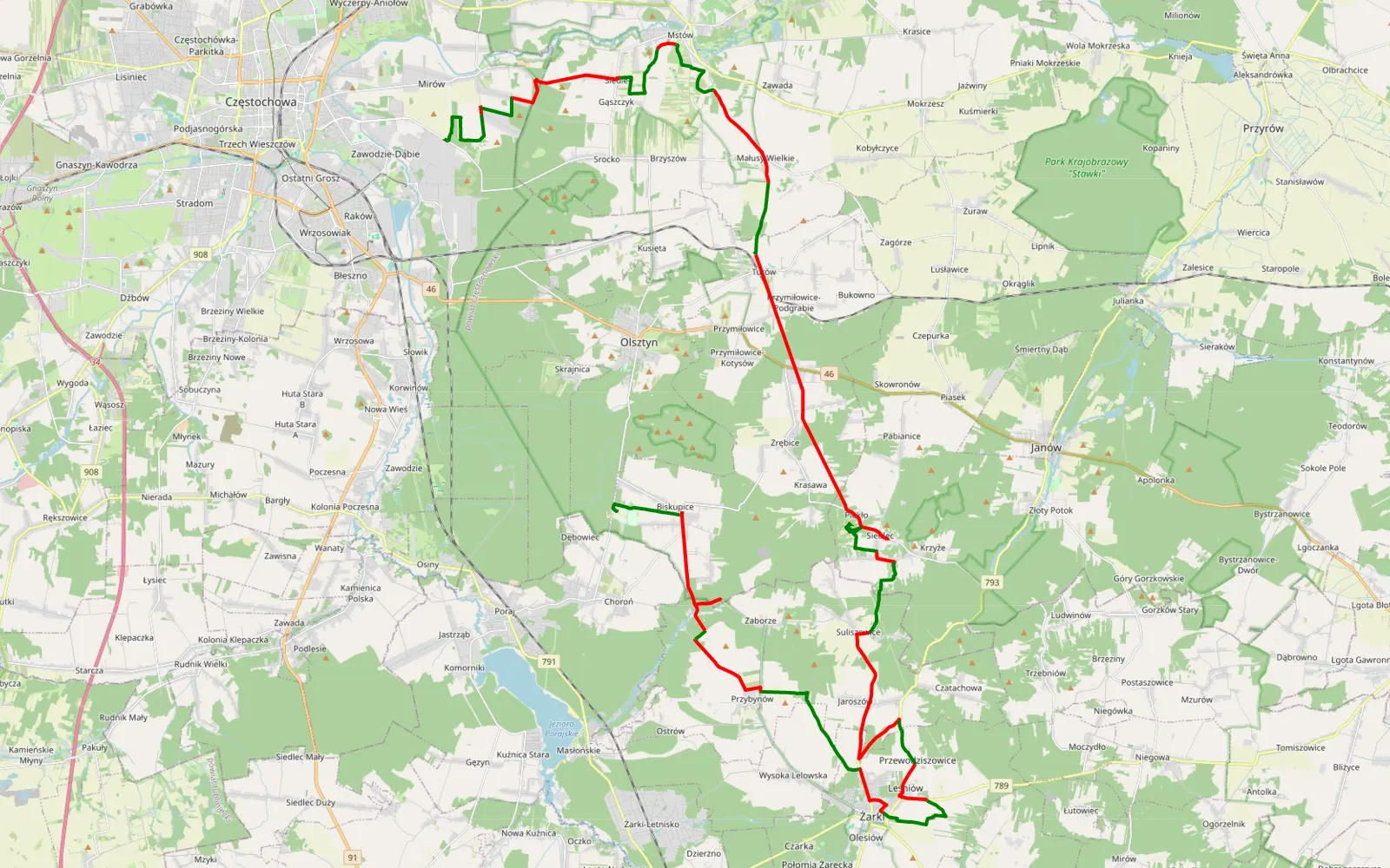 Mapa trasy Jura WOŚP 2023 - 65 km trasy offroad, Powiat Częstochowski