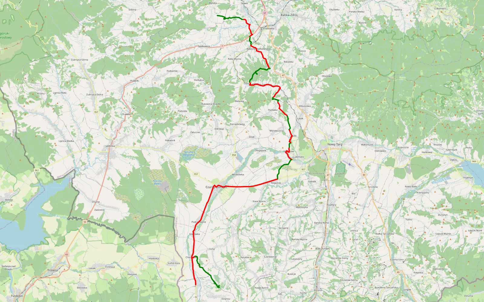 Map of Wysoka - Rabska Góra - Dzianisz - 61.4 km offroad trail, Nowy Targ County