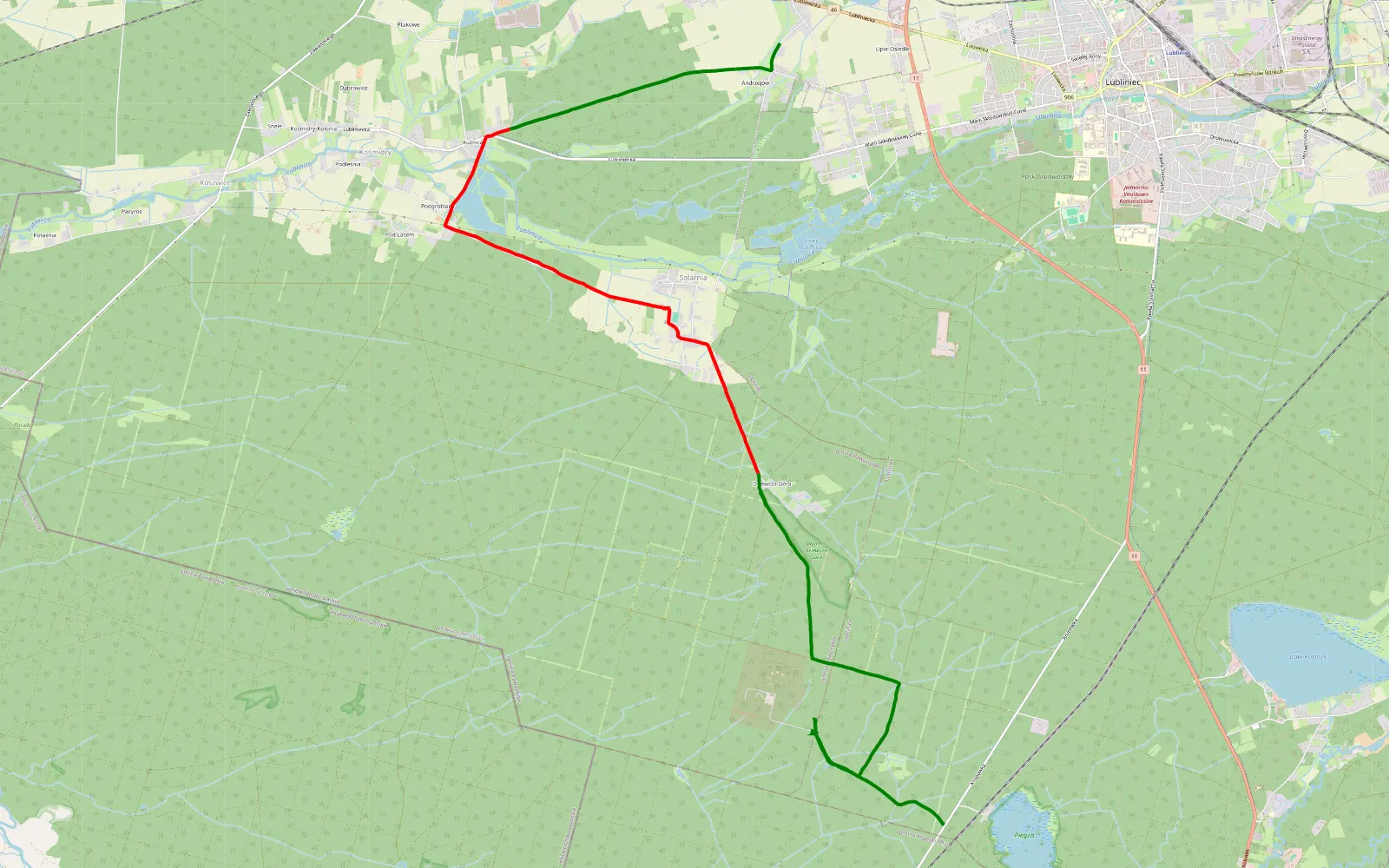 Map of Druga - 16.3 km offroad trail, Lubliniec County