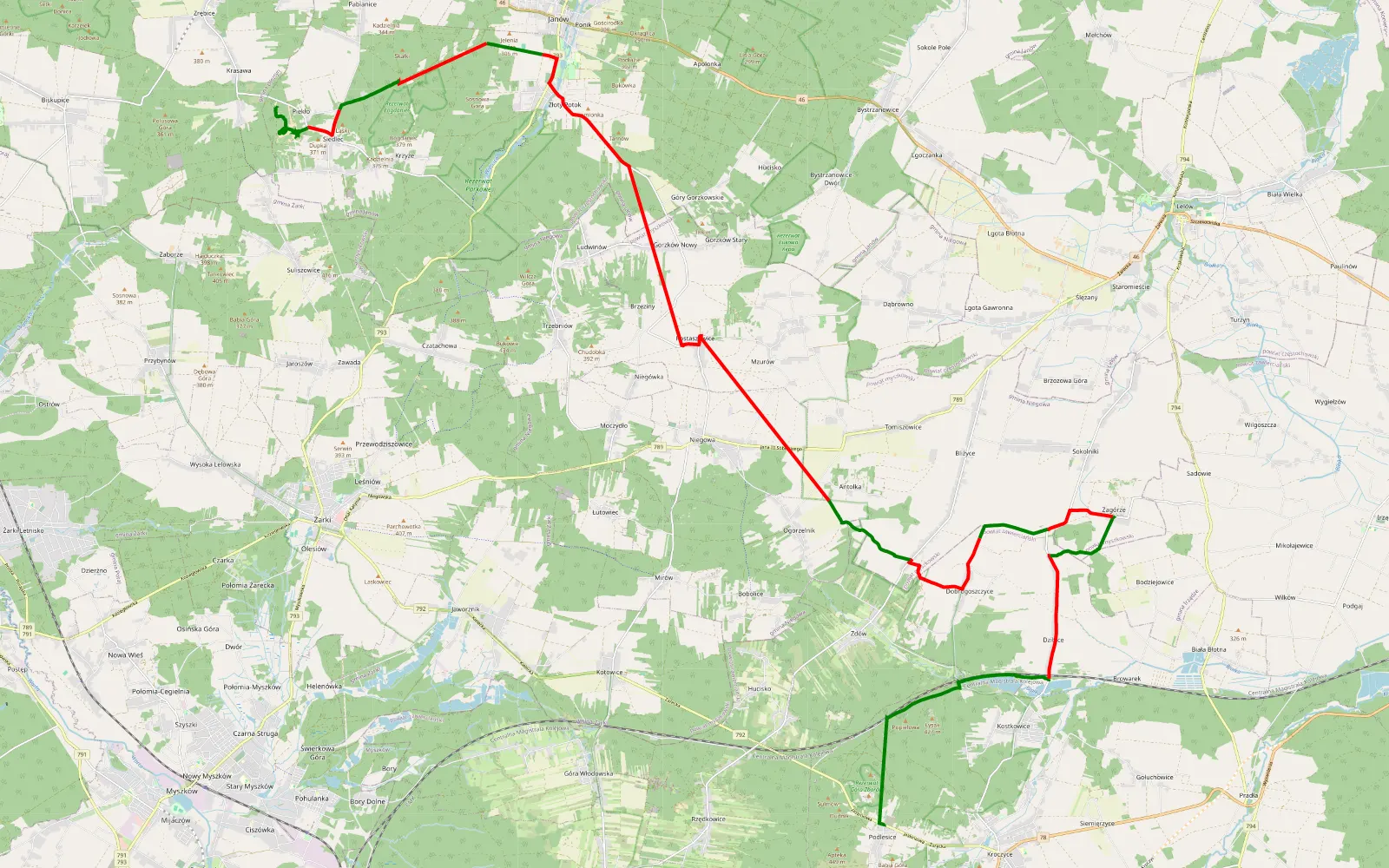 Mapa trasy Jeep Academy Sun Morning - 35.5 km trasy offroad, Powiat Myszkowski