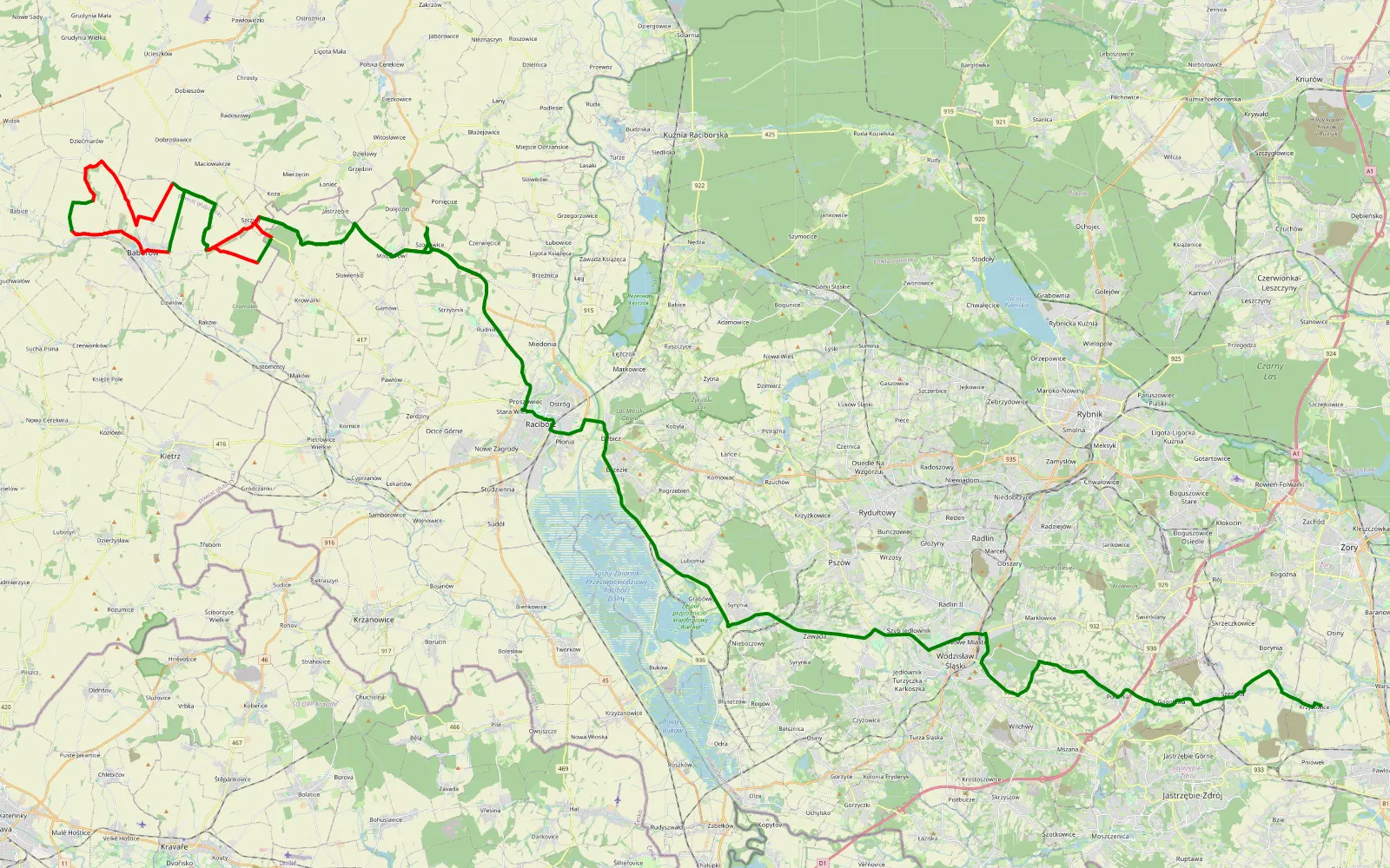Mapa trasy Czerwięcice - Krzyżowice - 43.2 km trasy offroad, Powiat Głubczycki