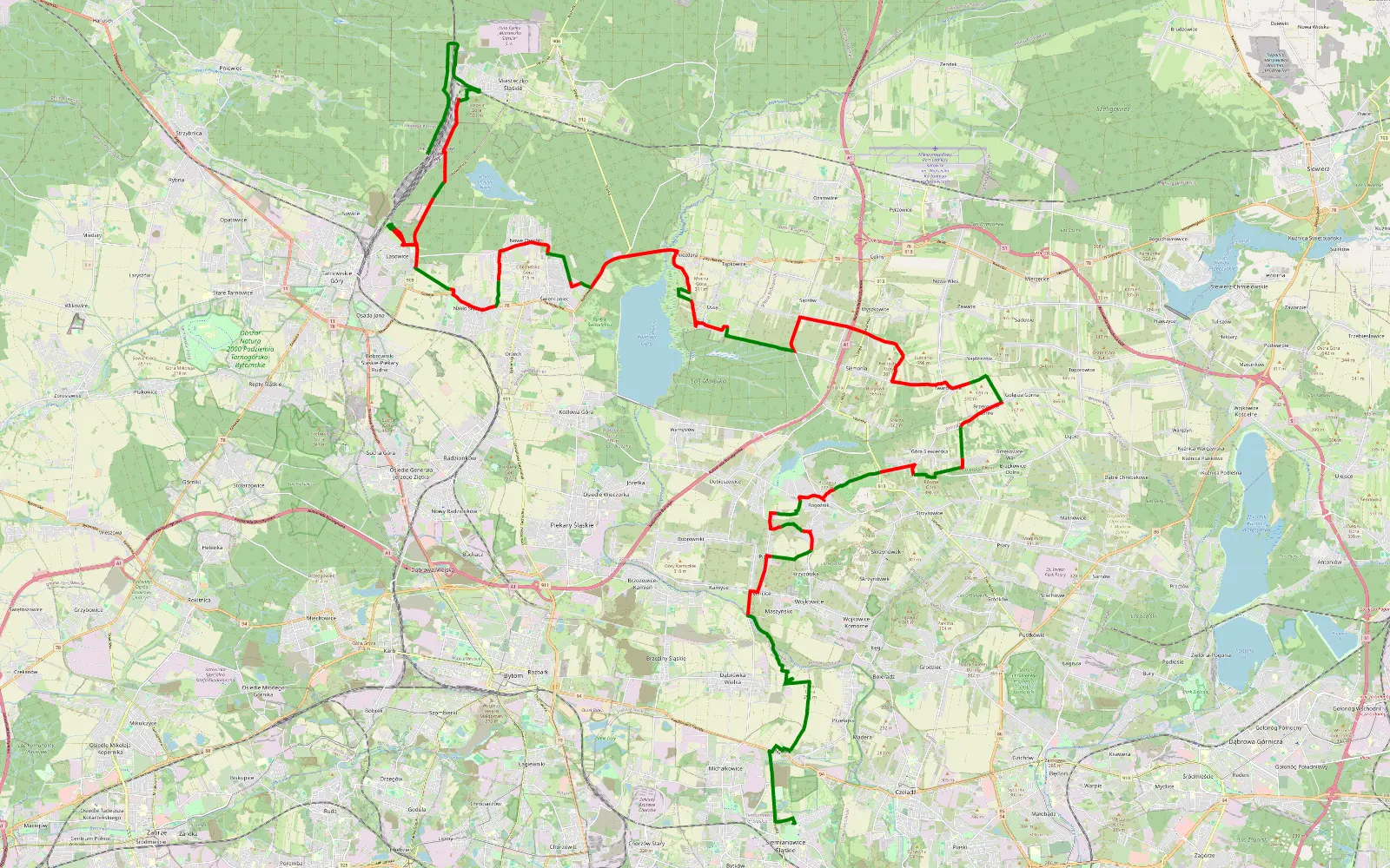 Map of Siemianowice Śląskie - Czarna Huta - 54.3 km offroad trail, Będzin County