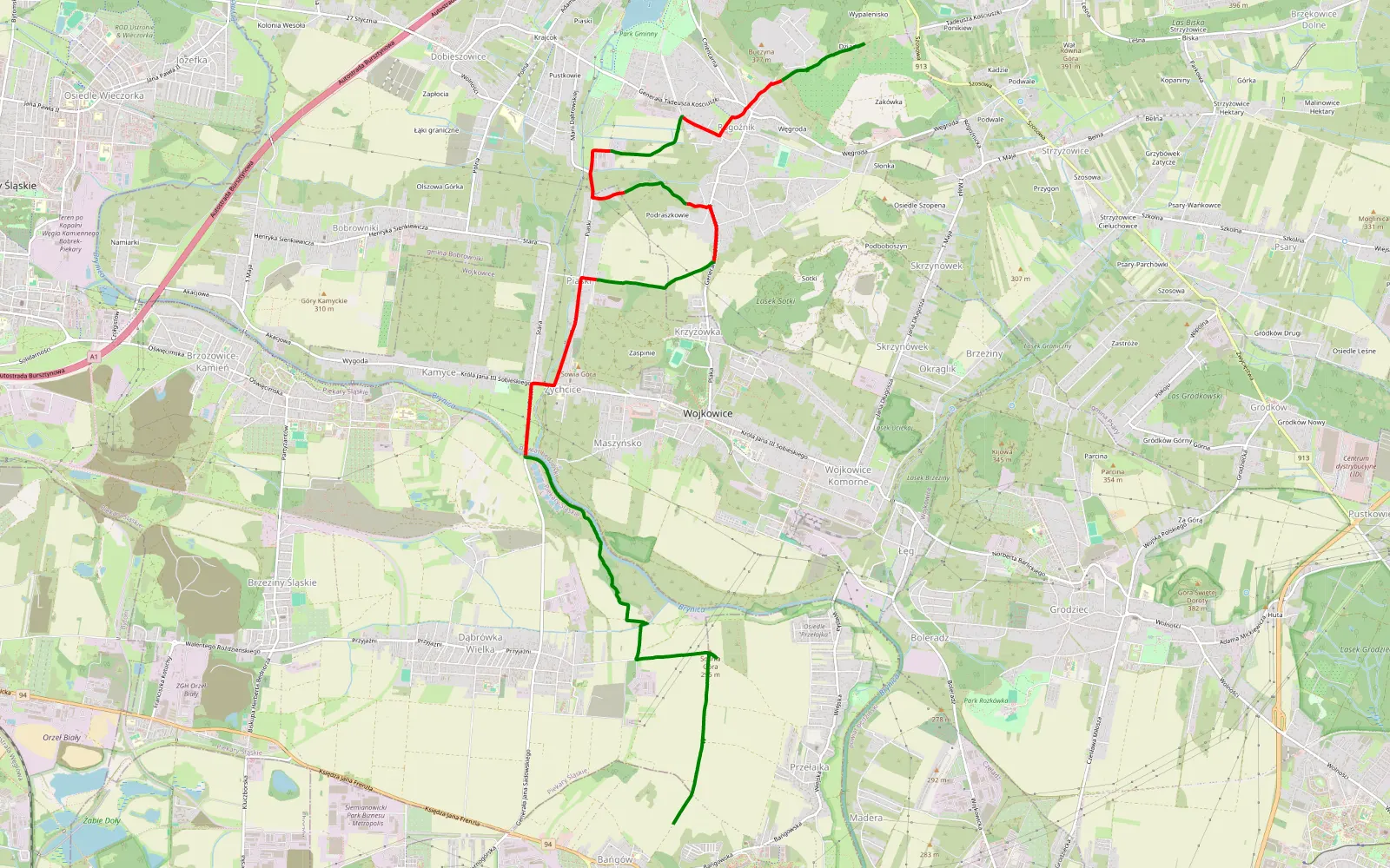 Map of Siemianowice Śląskie - Rogoźnik - 13.6 km offroad trail, Będzin County