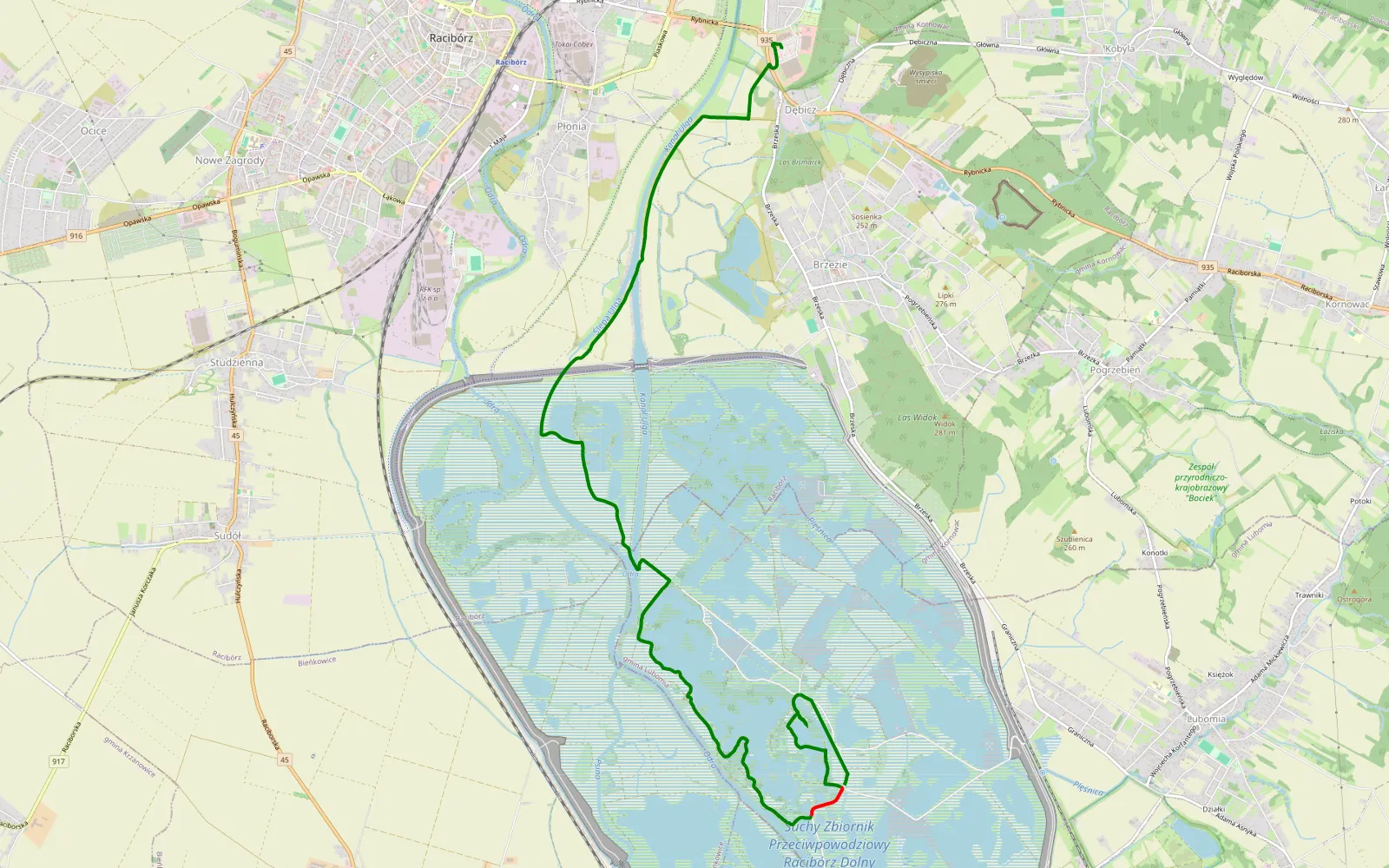 Map of Dębicz - Nieboczowy - 11.2 km offroad trail, Wodzisław County