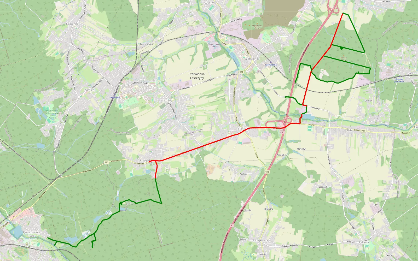 Map of Bełk - Ligota - 26.6 km offroad trail, Rybnik County