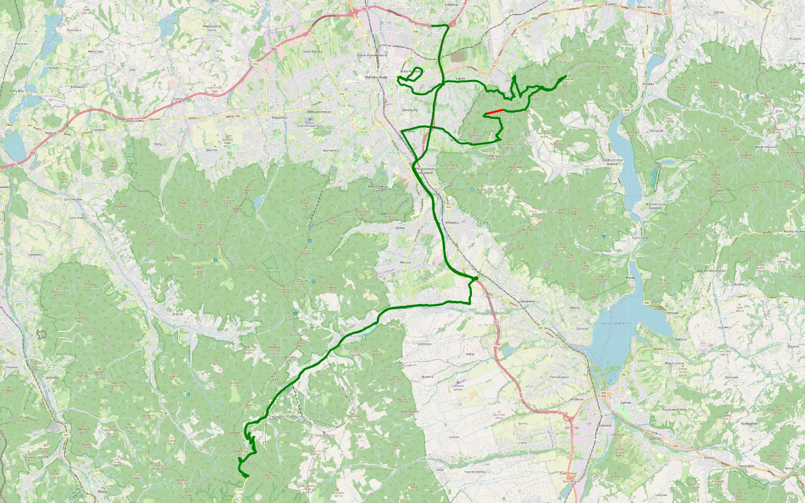 Map of Bielsko-Biala - Hałcnów - 14.7 km offroad trail, Bielsko County