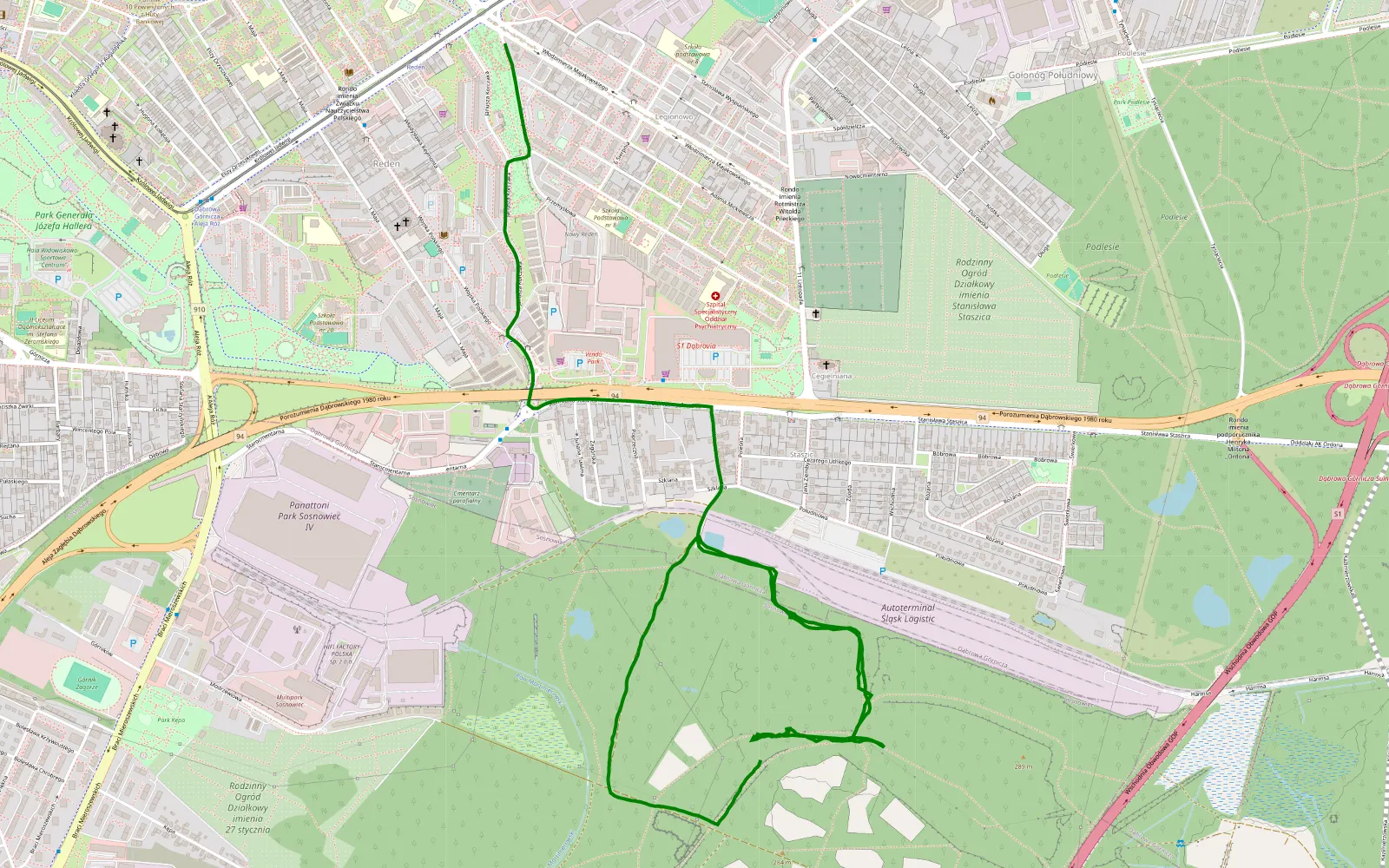 Map of Zagórze - Gołonóg - 3.9 km offroad trail, Sosnowiec