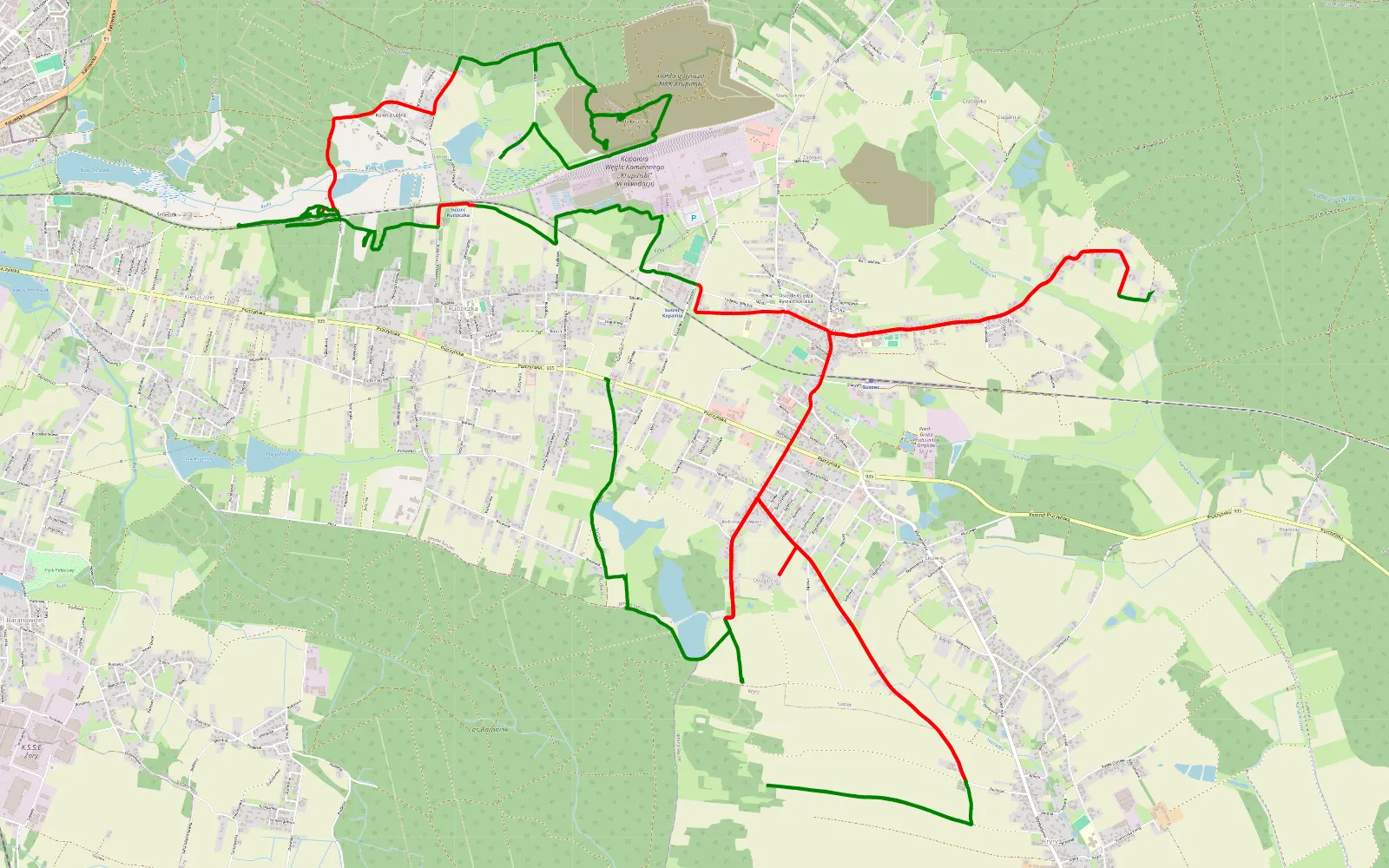 Mapa trasy Stary Suszec - Rudziczka - 35.4 km trasy offroad, Powiat Pszczyński